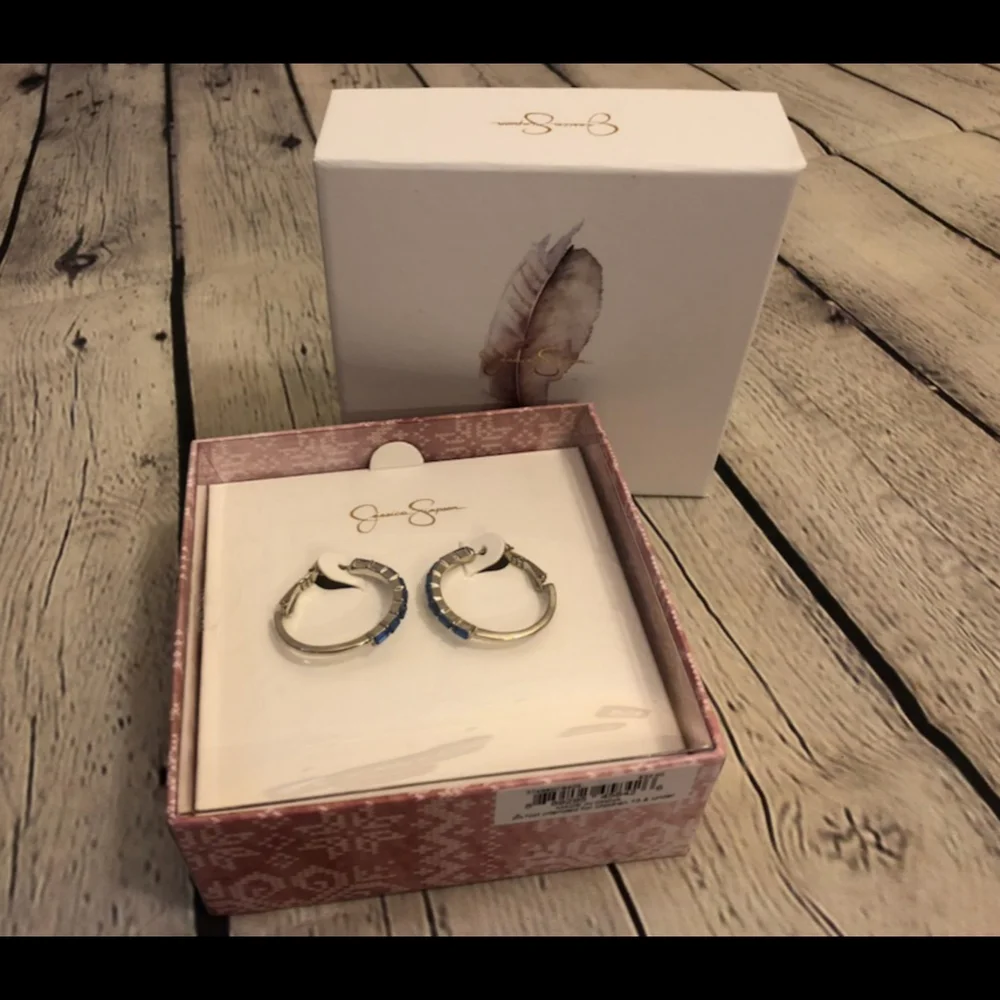 NIB Jessica Simpson blue rhinestone hoop earrings - Picture 3 of 5